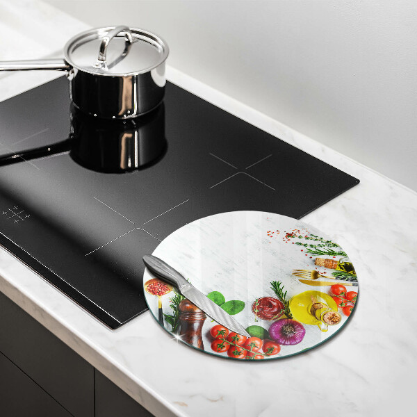 Chopping board glass Vegetables and spices