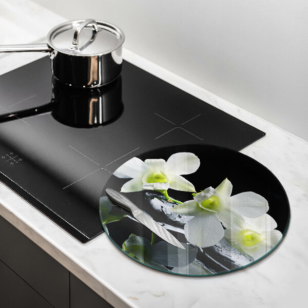 Glass worktop saver Zen white flowers in water