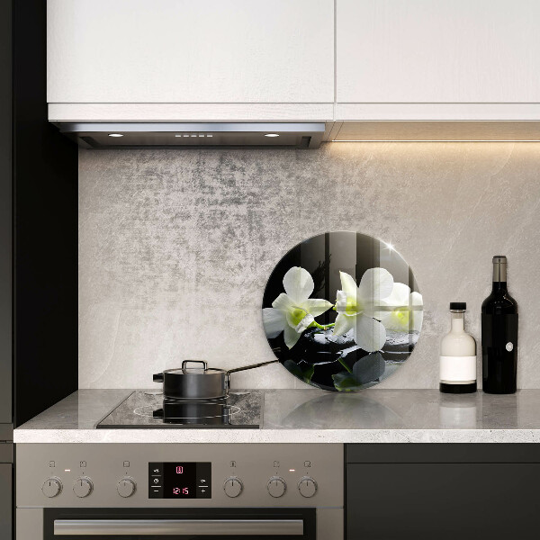 Glass worktop saver Zen white flowers in water