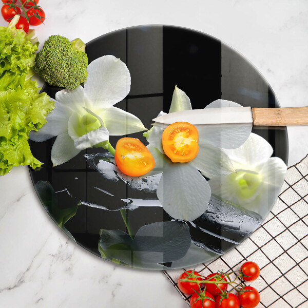 Glass worktop saver Zen white flowers in water