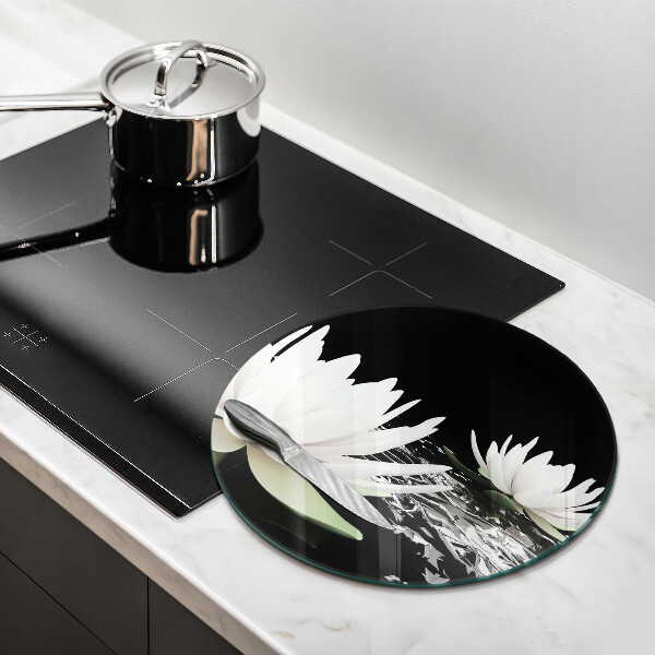 Glass worktop saver White lilies on the water