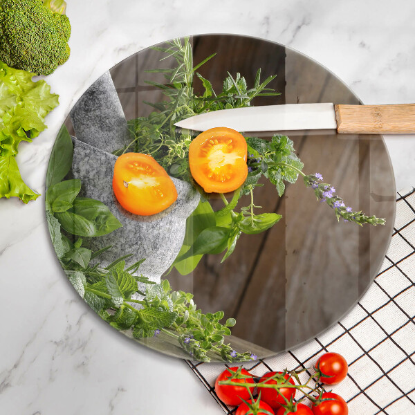 Glass worktop saver Herbs plants and wood