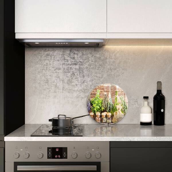 Glass worktop saver Herbs spices and wood