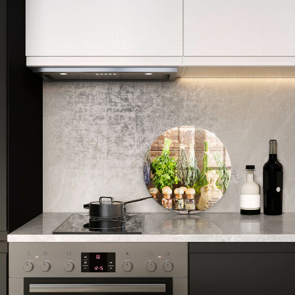 Glass worktop saver Herbs spices and wood