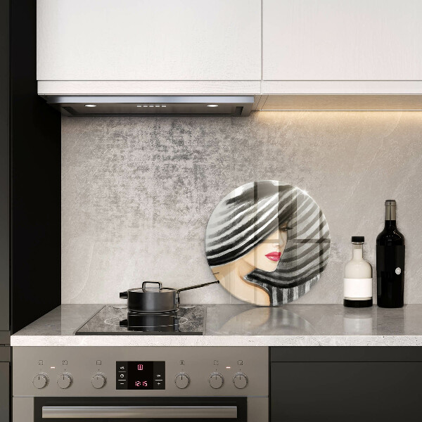 Glass worktop protector A woman in a hat