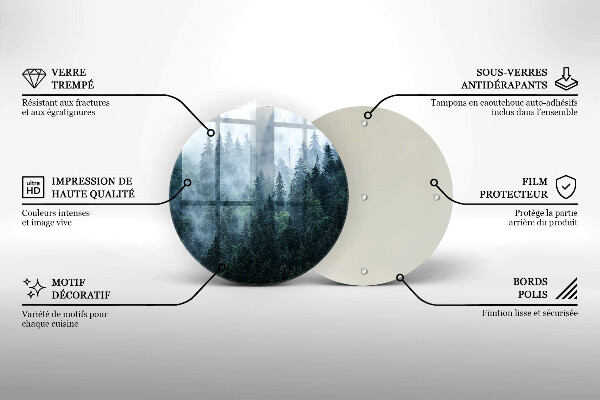 Chopping board glass Forest of trees and fog