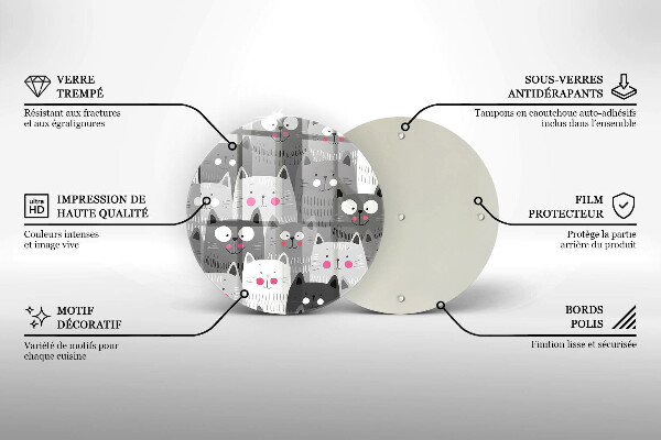Chopping board glass Illustration of cats