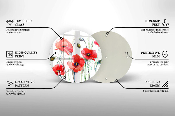Glass worktop saver Red flowers