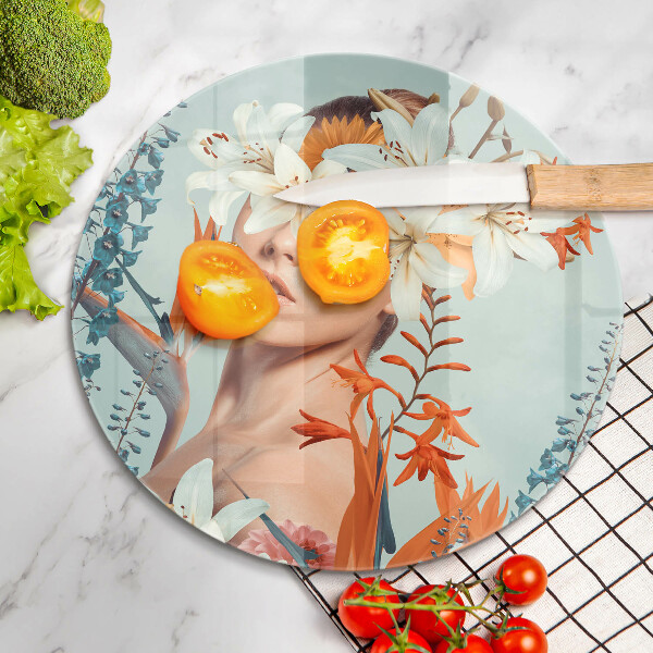Glass cutting board A woman in flowers