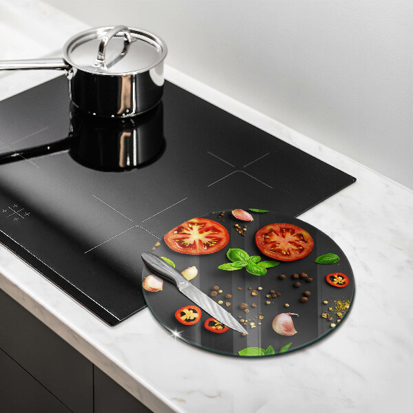 Chopping board glass Tomatoes and spices