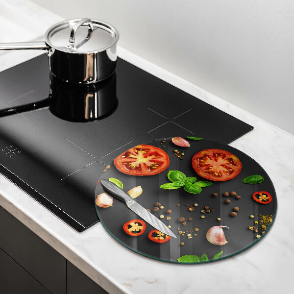 Chopping board glass Tomatoes and spices
