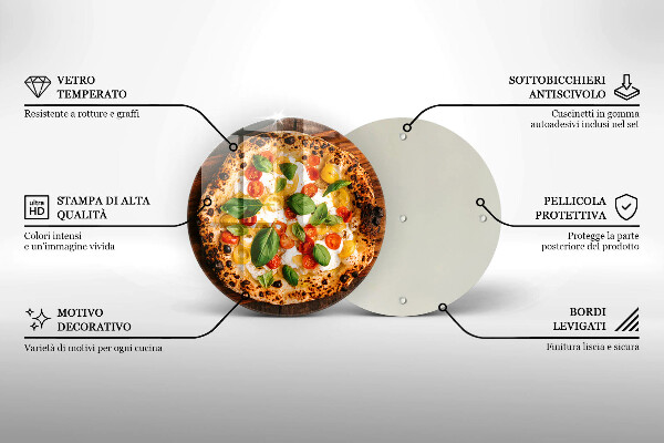 Chopping board glass Italian pizza