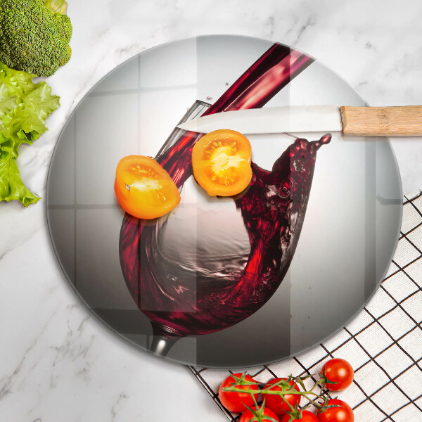 Chopping board Glass and red wine