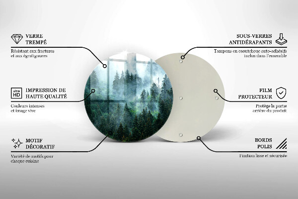 Chopping board glass Forest in the fog
