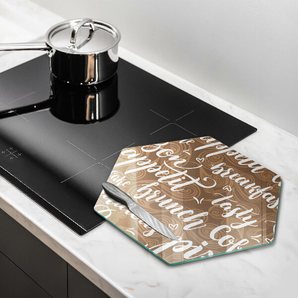 Glass chopping board Text Bon Appetit