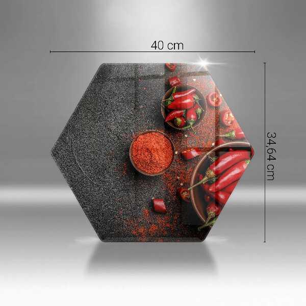 Chopping board glass Red chili peppers