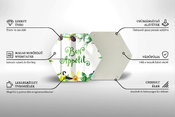 Chopping board glass The inscription Bon Appetit