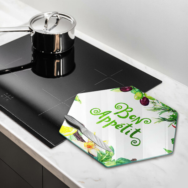 Chopping board glass The inscription Bon Appetit