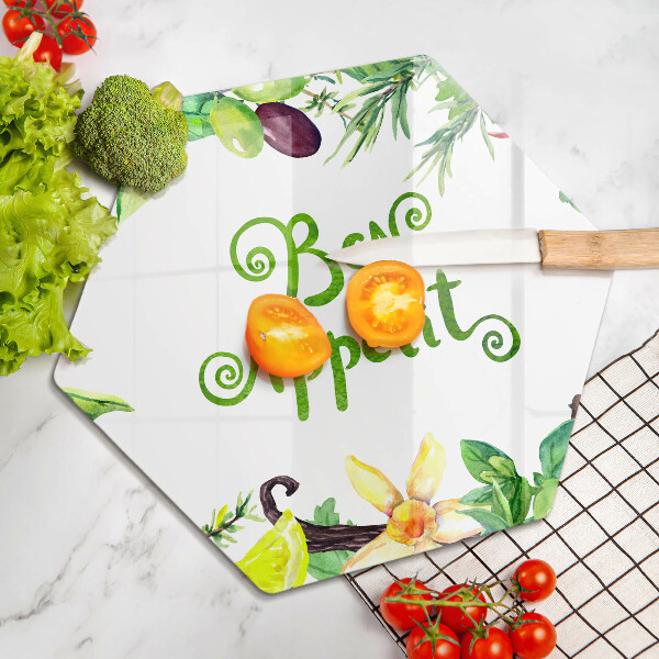 Chopping board glass The inscription Bon Appetit