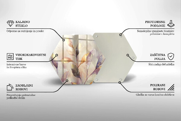 Chopping board glass Painted boho leaves