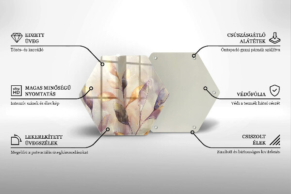 Chopping board glass Painted boho leaves