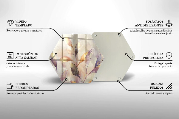 Chopping board glass Painted boho leaves