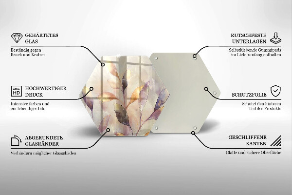 Chopping board glass Painted boho leaves