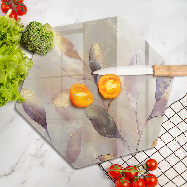 Chopping board glass Painted boho leaves