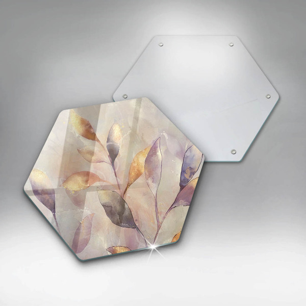 Chopping board glass Painted boho leaves