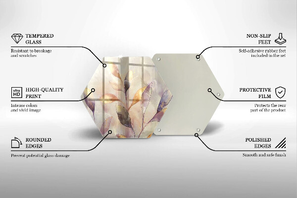 Chopping board glass Painted boho leaves