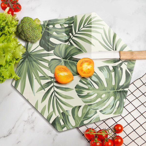 Chopping board glass Illustration of the Monstera leaves