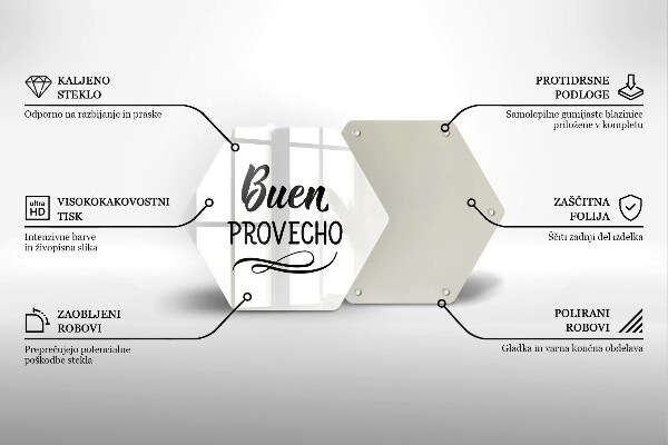 Chopping board glass The inscription Buen Provecho