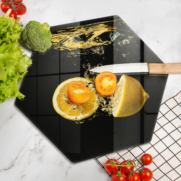Chopping board glass Juicy lemon fruit