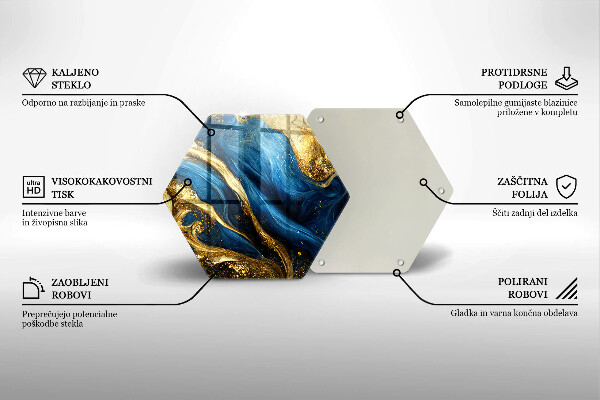 Glass kitchen board Blue-gold marble