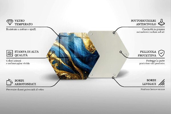 Glass kitchen board Blue-gold marble