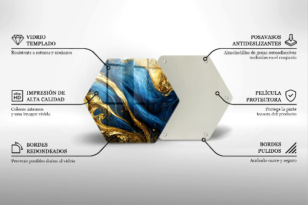 Glass kitchen board Blue-gold marble