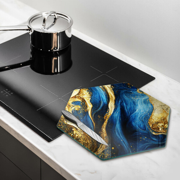 Glass kitchen board Blue-gold marble