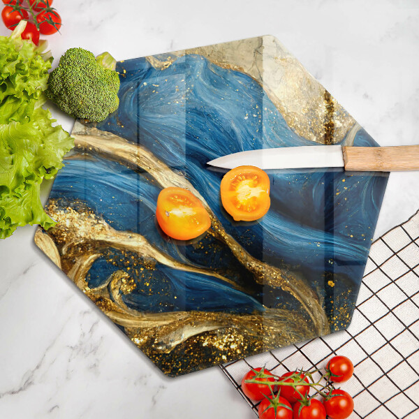 Glass kitchen board Blue-gold marble