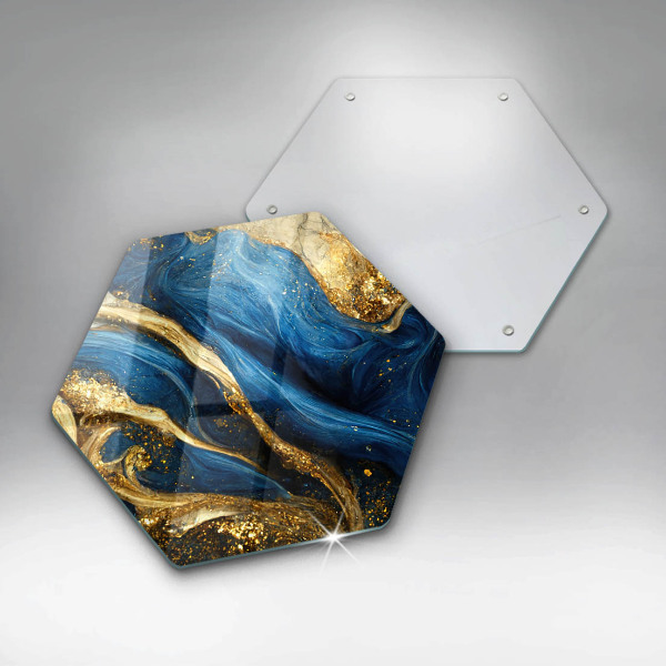Glass kitchen board Blue-gold marble
