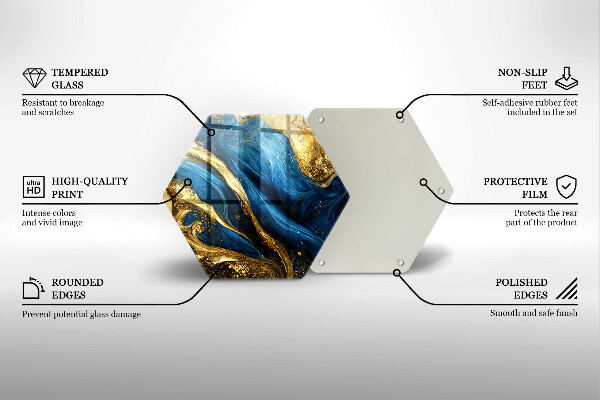 Glass kitchen board Blue-gold marble