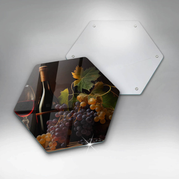 Chopping board A glass of wine and grapes