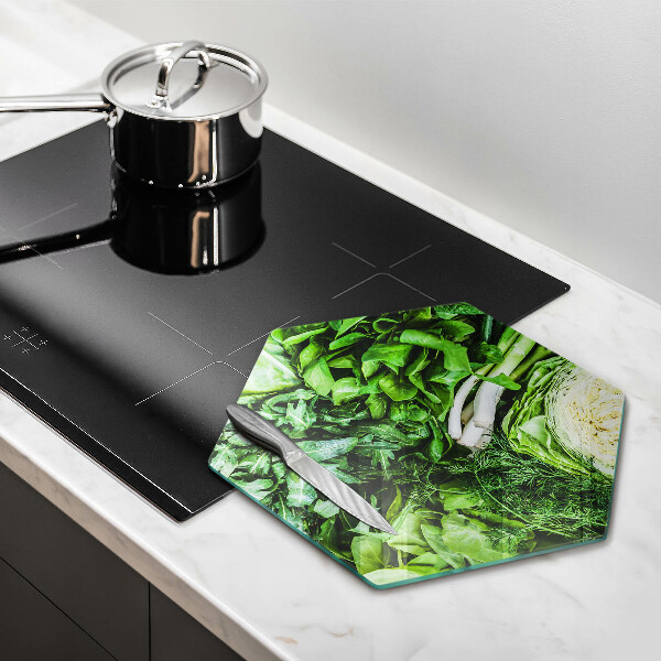 Chopping board glass Green vegetables
