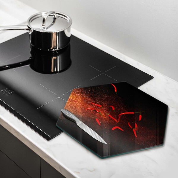 Chopping board glass Hot chili peppers
