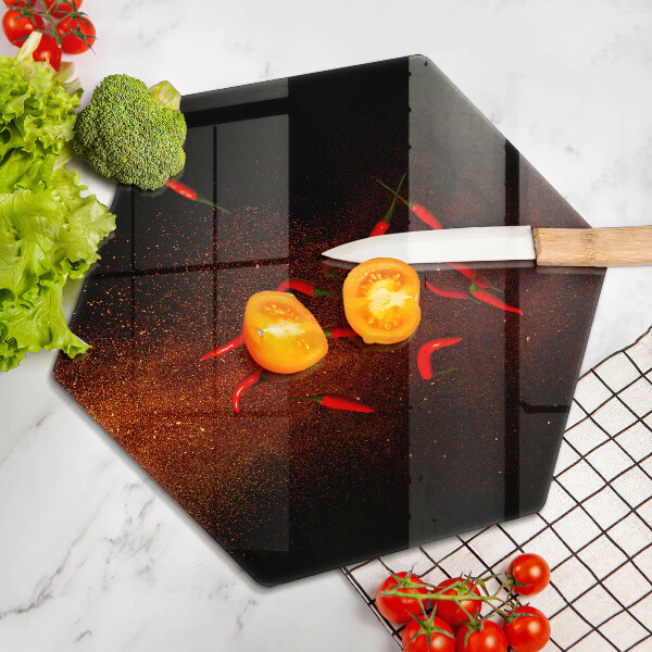 Chopping board glass Hot chili peppers