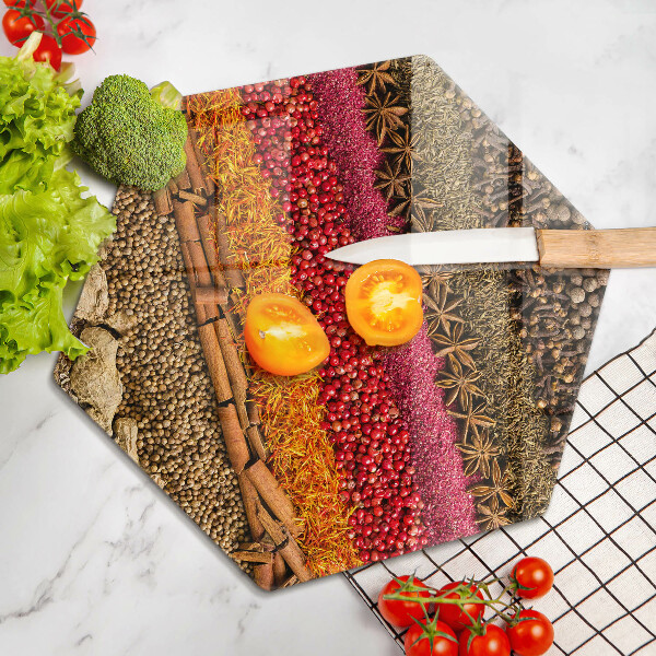 Chopping board glass Colorful spices