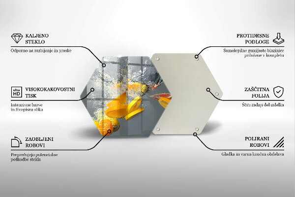 Chopping board glass Lemons in water