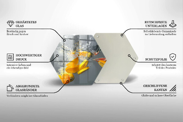 Chopping board glass Lemons in water