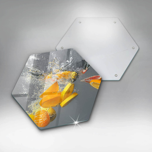 Chopping board glass Lemons in water