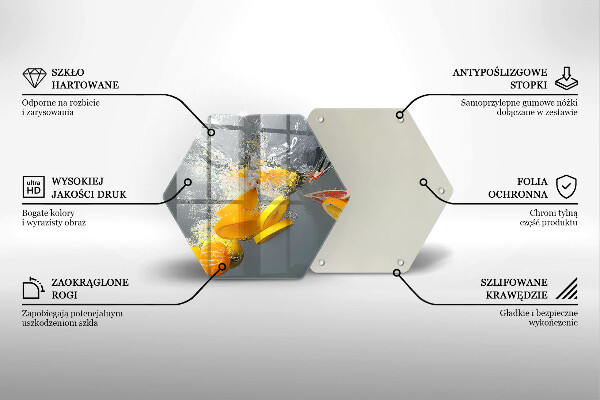 Chopping board glass Lemons in water