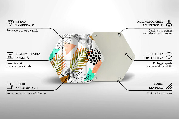 Chopping board glass Boho leaves pattern